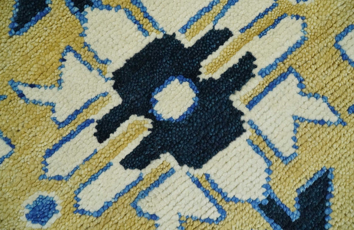 Hand Knotted Antique 8x10 Ivory, Blue and Beige Traditional Heriz Serapi Wool Rug | TRDCP861810 - The Rug Decor