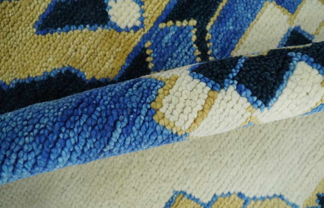 Hand Knotted Antique 8x10 Ivory, Blue and Beige Traditional Heriz Serapi Wool Rug | TRDCP861810 - The Rug Decor