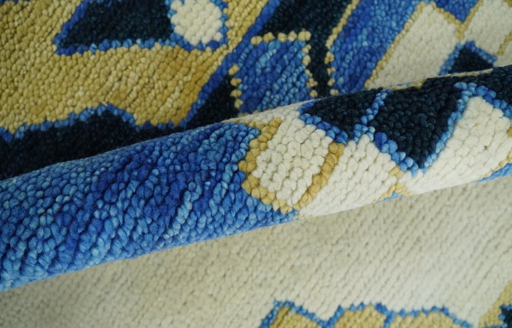 Hand Knotted Antique 8x10 Ivory, Blue and Beige Traditional Heriz Serapi Wool Rug | TRDCP861810 - The Rug Decor