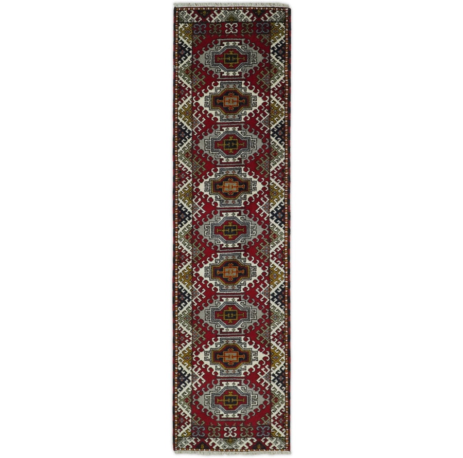 Hand Knotted Antique Kazak Runner Ivory and Red Traditional Tribal Armenian Rug | KZA4 - The Rug Decor
