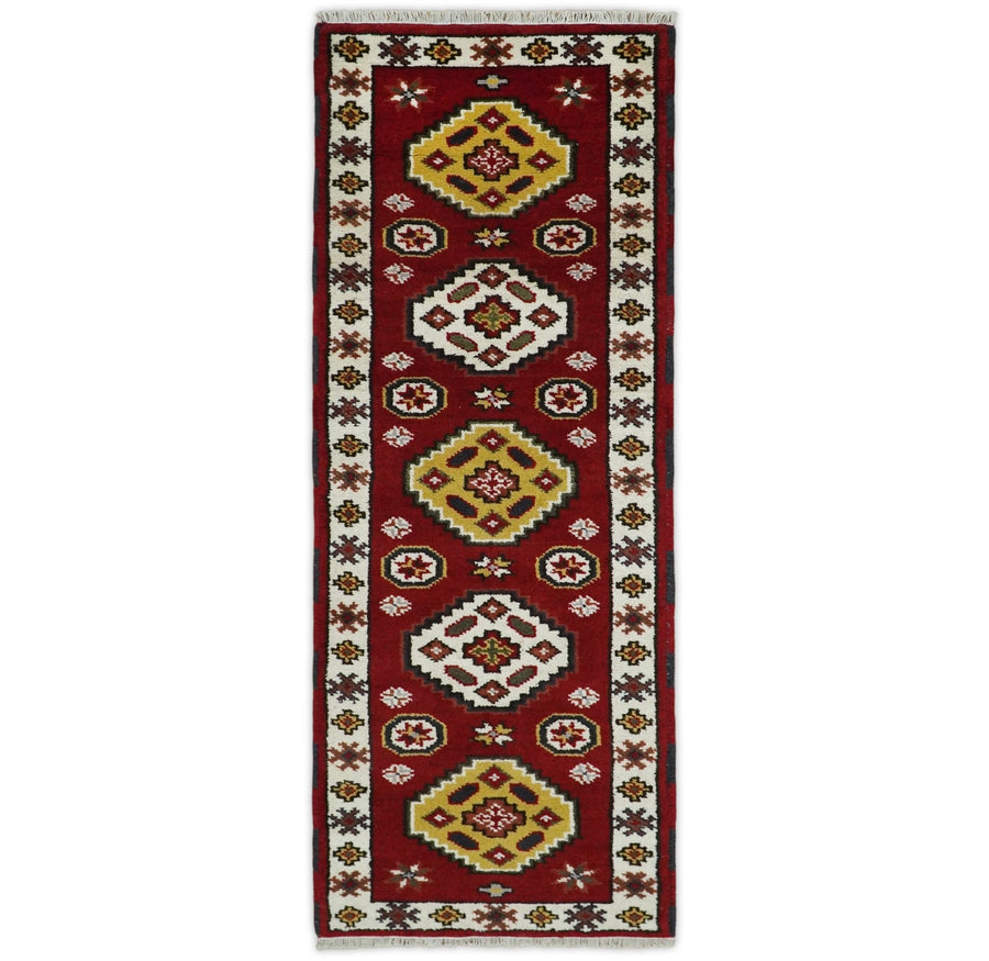 Hand Knotted Antique Kazak Runner Red and Ivory Traditional Tribal Armenian Rug | KZA5 - The Rug Decor