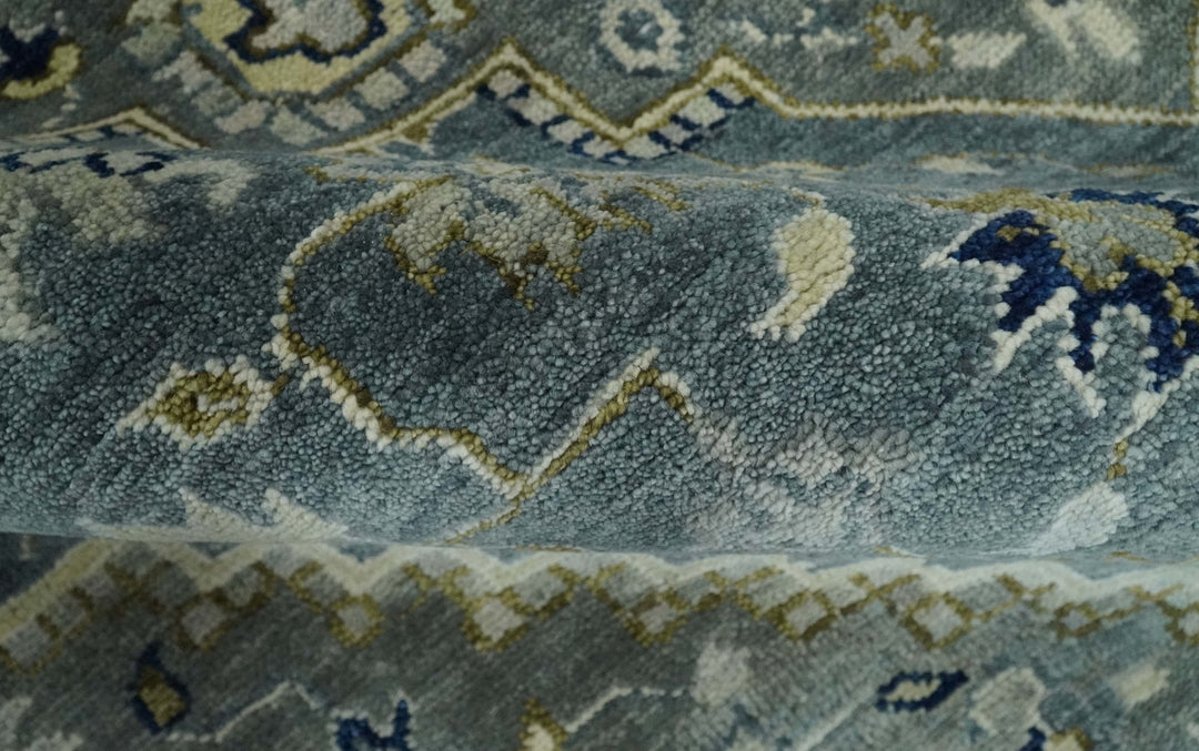 Hand Knotted Antique Moss Gray 6x9, 8x10, 9x12, 10x14 and 12x15 Beige and Blue Traditional Heriz Serapi Wool Rug | TRDCP814 - The Rug Decor
