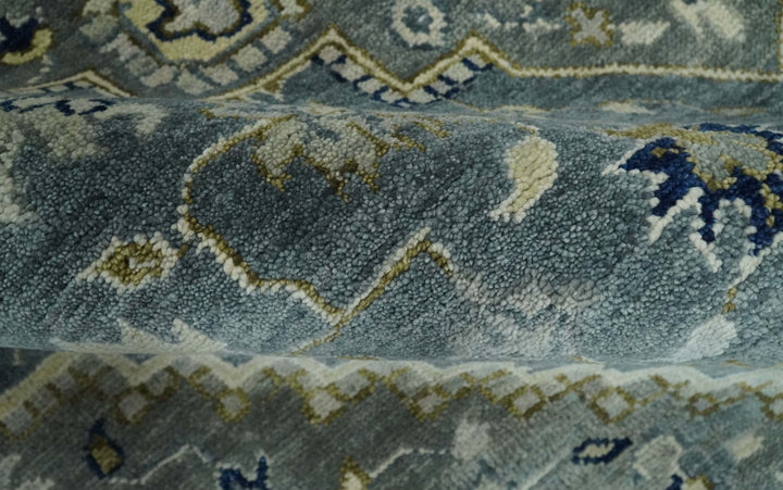Hand Knotted Antique Moss Gray 6x9, 8x10, 9x12, 10x14 and 12x15 Beige and Blue Traditional Heriz Serapi Wool Rug | TRDCP814 - The Rug Decor