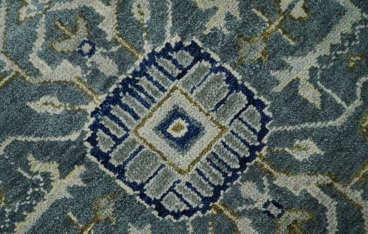 Hand Knotted Antique Moss Gray 6x9, 8x10, 9x12, 10x14 and 12x15 Beige and Blue Traditional Heriz Serapi Wool Rug | TRDCP814 - The Rug Decor
