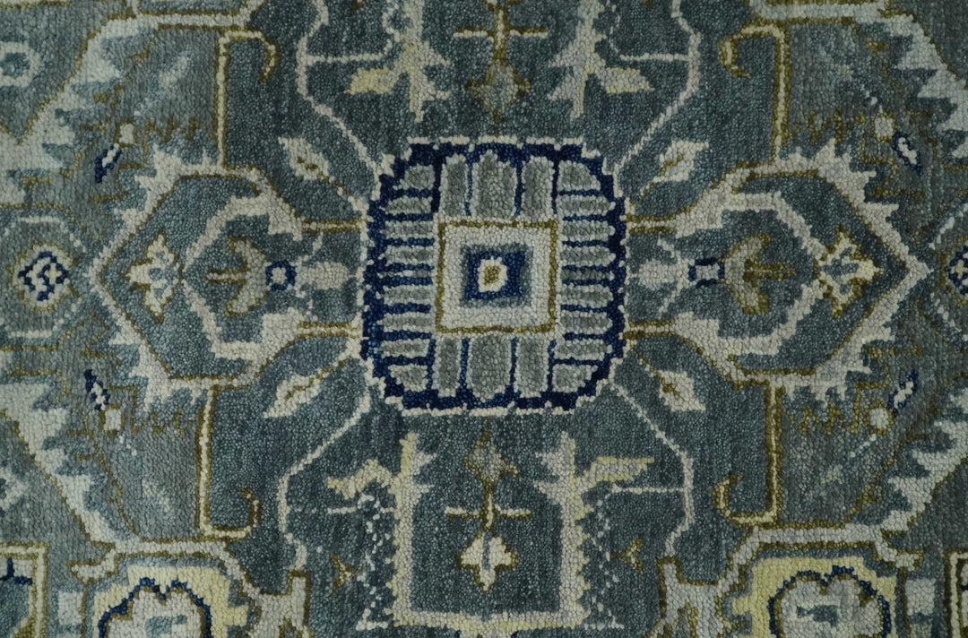 Hand Knotted Antique Moss Gray 6x9, 8x10, 9x12, 10x14 and 12x15 Beige and Blue Traditional Heriz Serapi Wool Rug | TRDCP814 - The Rug Decor