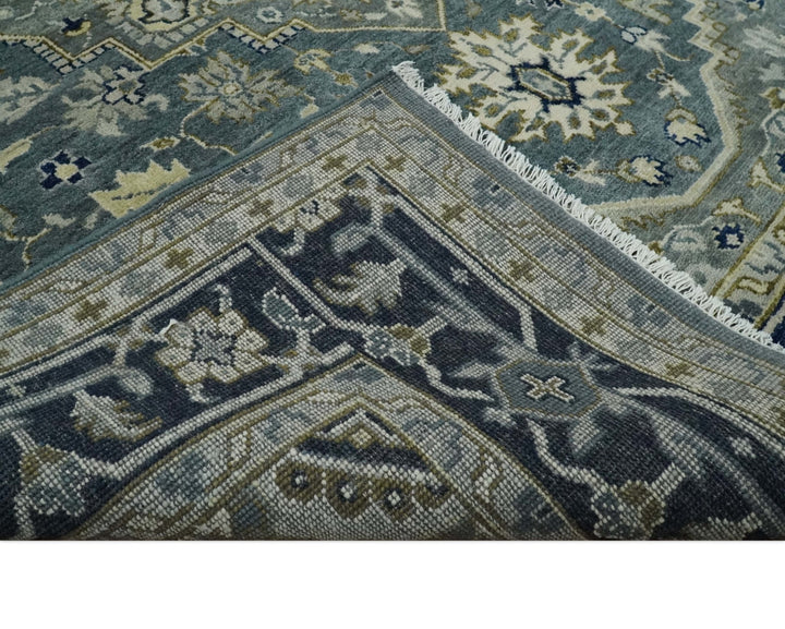 Hand Knotted Antique Moss Gray 6x9, 8x10, 9x12, 10x14 and 12x15 Beige and Blue Traditional Heriz Serapi Wool Rug | TRDCP814 - The Rug Decor