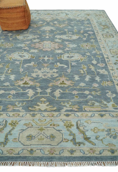 Hand Knotted Antique Oushak 5x8, 6x9, 8x10, 9x12, 10x14 and 12x15 Gray, Blue and Beige Traditional Persian Oushak Wool Rug | TRDCP973 - The Rug Decor