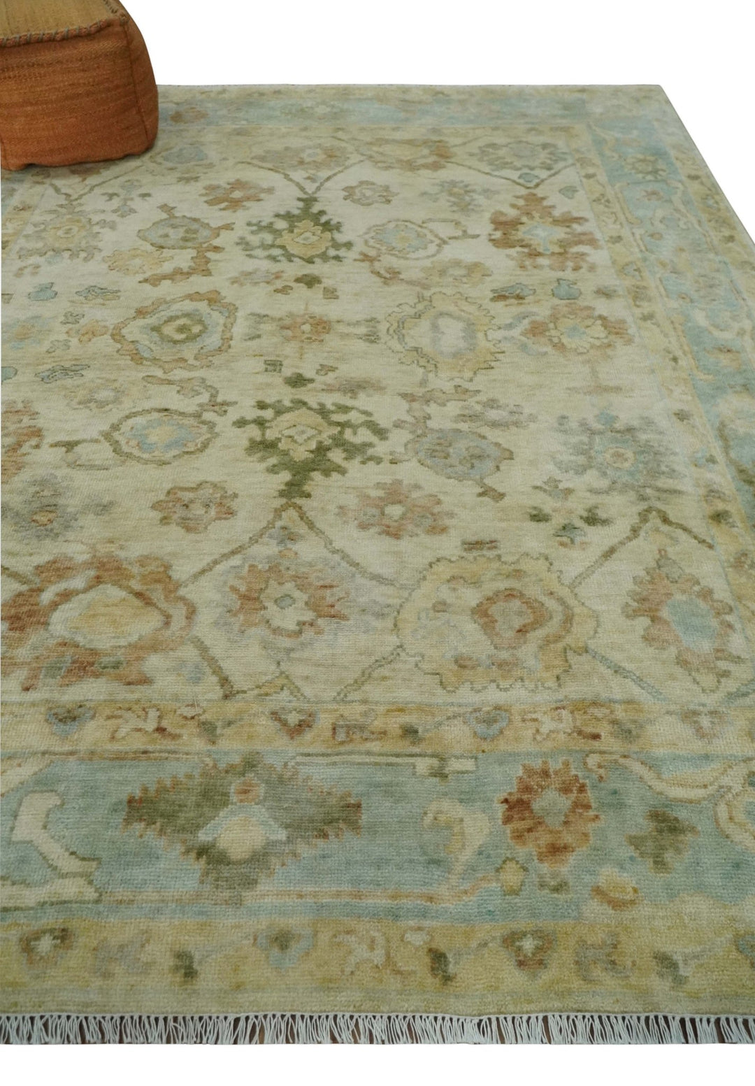 Hand Knotted Antique Style Beige and Silver 8x10 Oushak Wool Area Rug - The Rug Decor