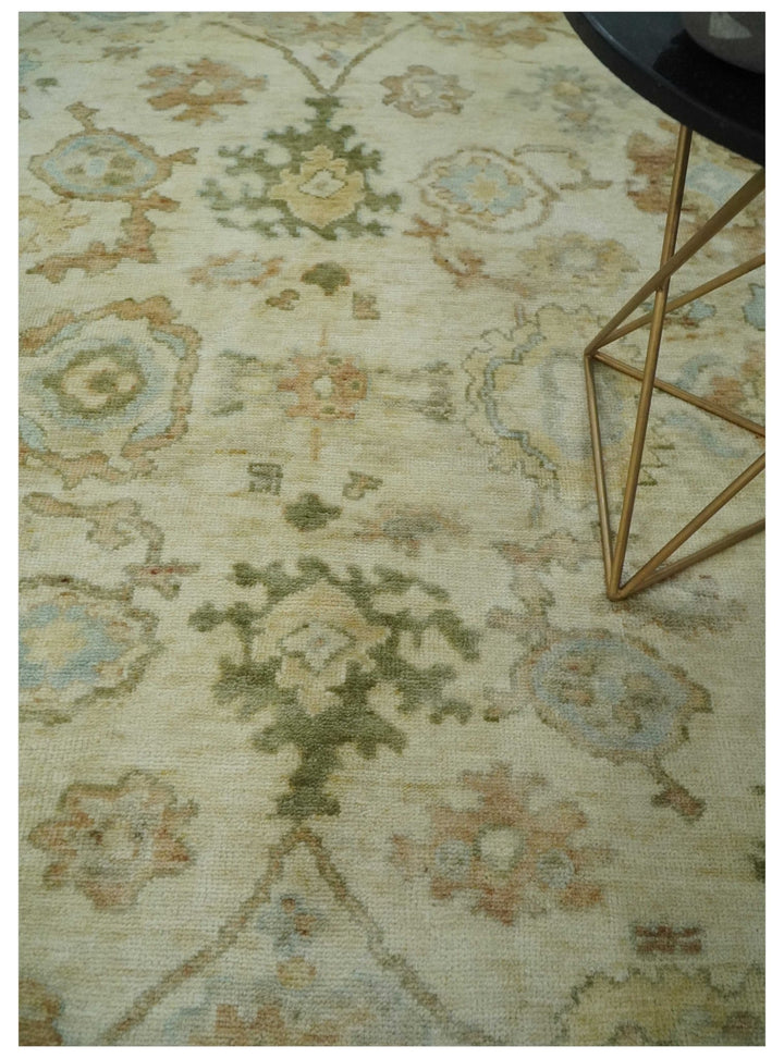 Hand Knotted Antique Style Beige and Silver 8x10 Oushak Wool Area Rug - The Rug Decor
