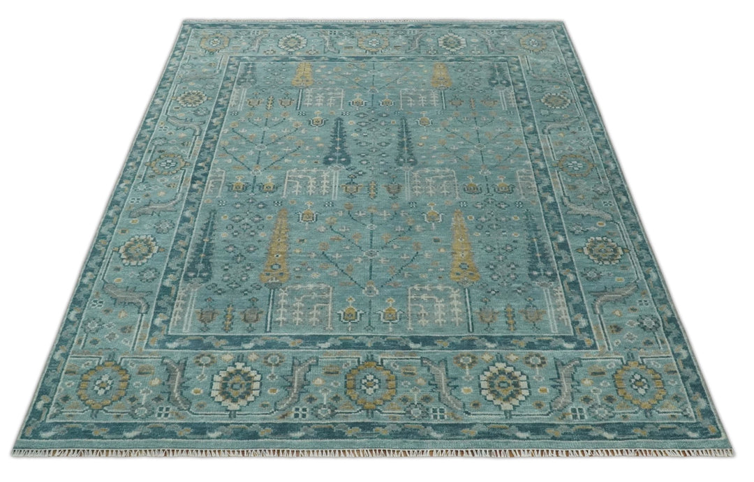 Hand Knotted Aqua and Beige Multi Size Traditional Turkish Tree of Life Wool Rug - The Rug Decor