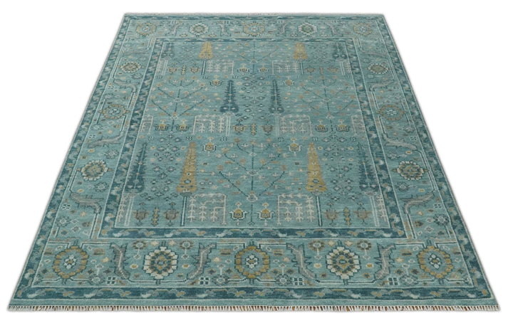 Hand Knotted Aqua and Beige Multi Size Traditional Turkish Tree of Life Wool Rug - The Rug Decor
