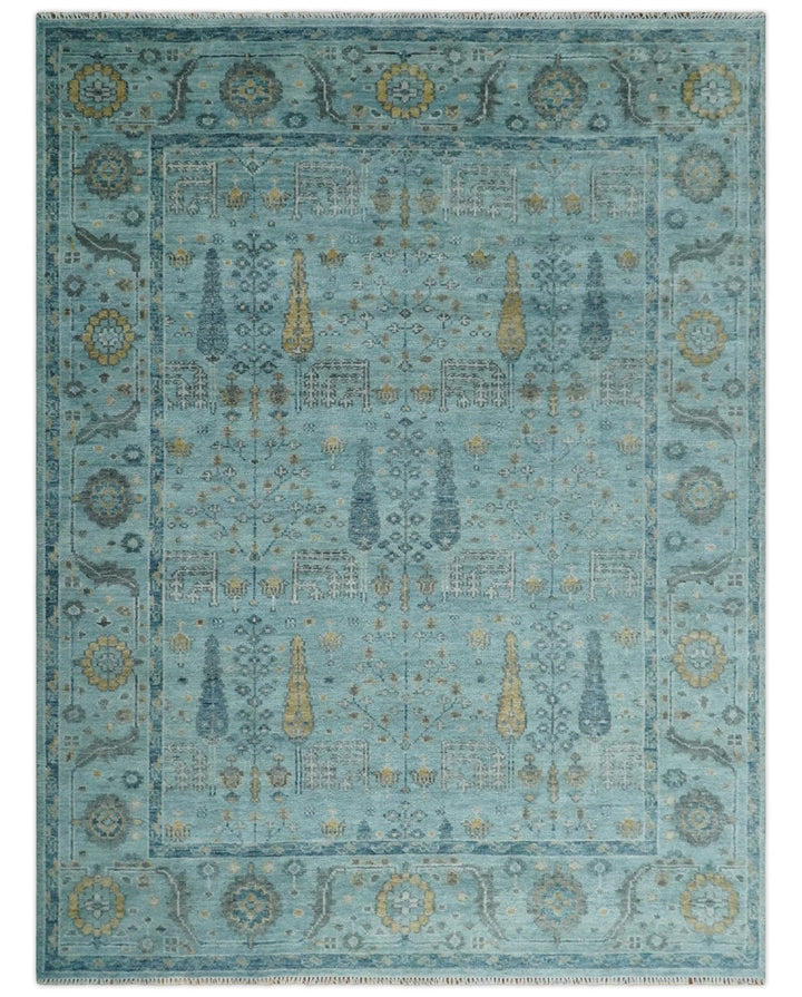 Hand Knotted Aqua and Beige Multi Size Traditional Turkish Tree of Life Wool Rug - The Rug Decor