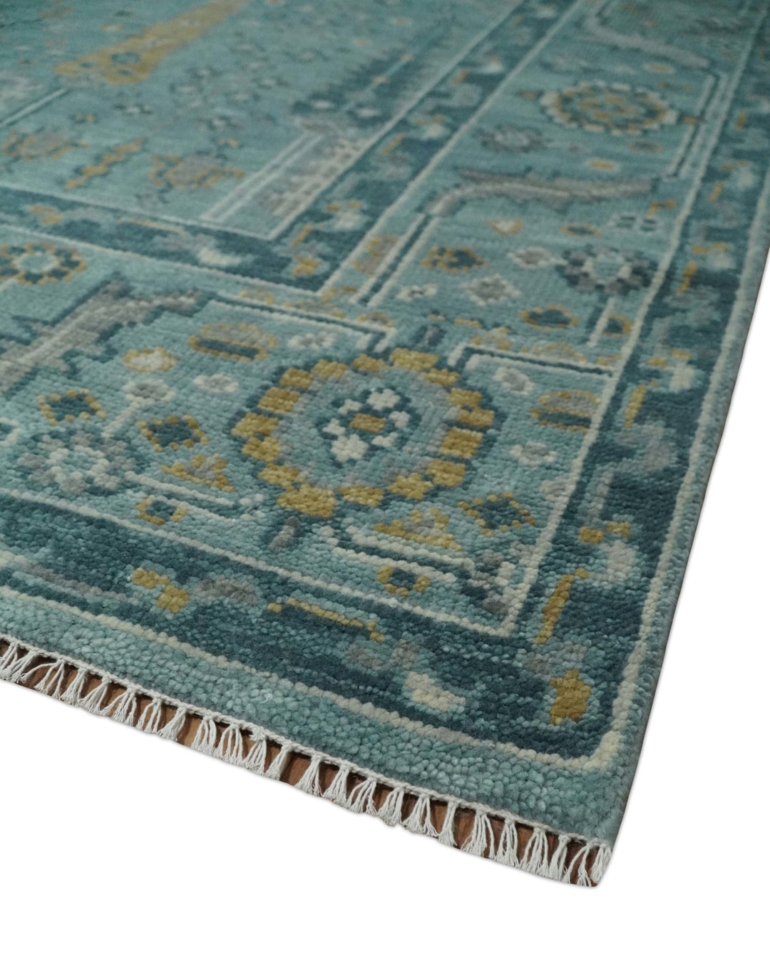 Hand Knotted Aqua and Beige Multi Size Traditional Turkish Tree of Life Wool Rug - The Rug Decor