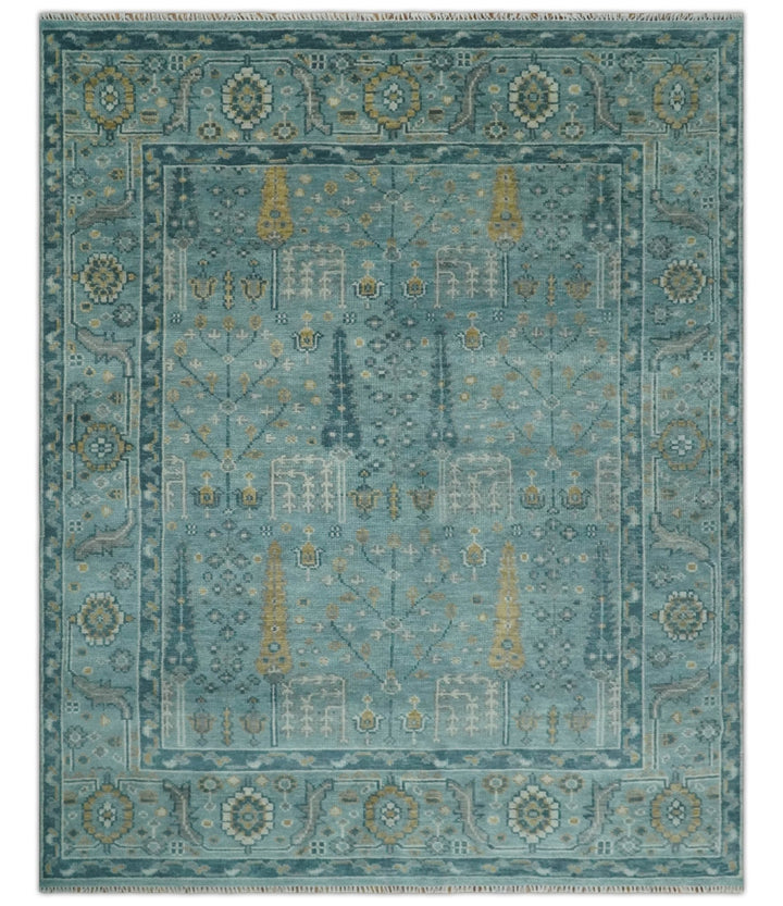 Hand Knotted Aqua and Beige Multi Size Traditional Turkish Tree of Life Wool Rug - The Rug Decor