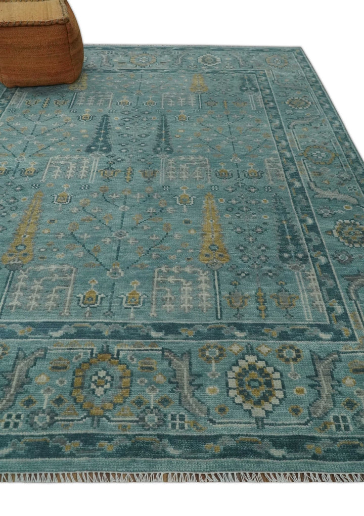 Hand Knotted Aqua and Beige Multi Size Traditional Turkish Tree of Life Wool Rug - The Rug Decor