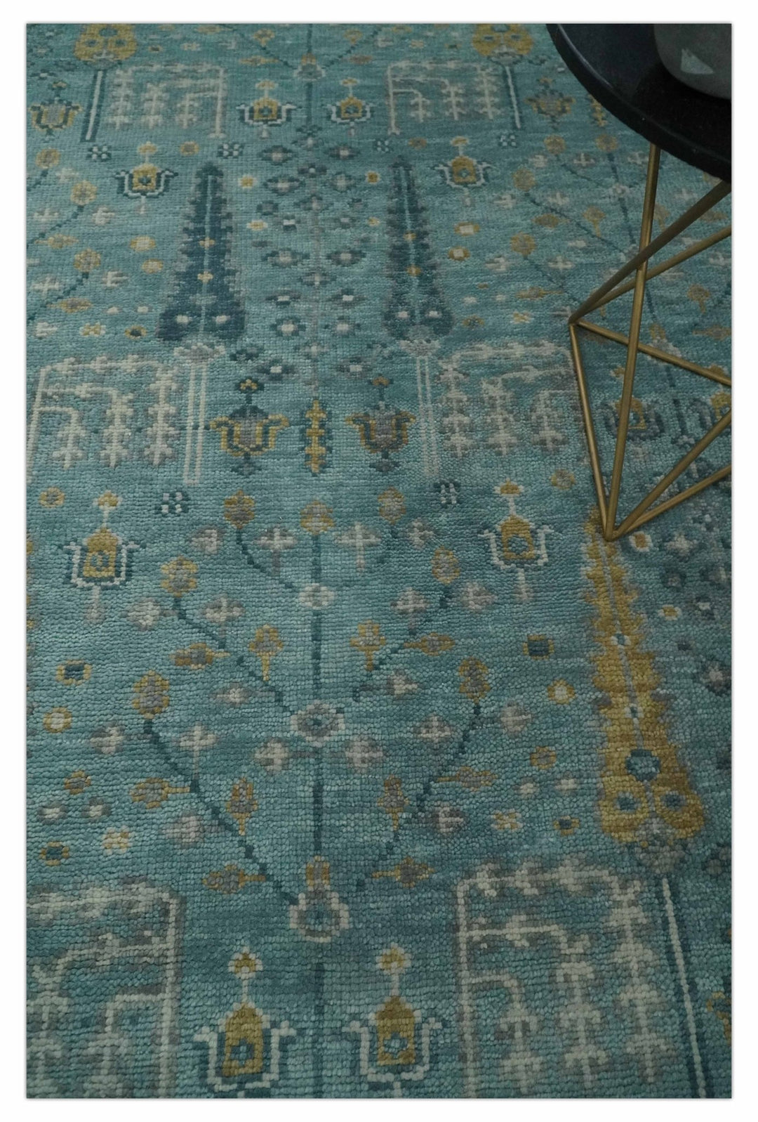 Hand Knotted Aqua and Beige Multi Size Traditional Turkish Tree of Life Wool Rug - The Rug Decor