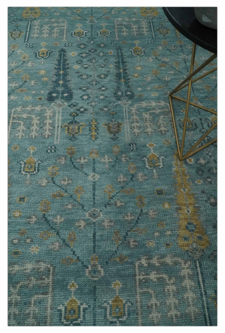 Hand Knotted Aqua and Beige Multi Size Traditional Turkish Tree of Life Wool Rug - The Rug Decor