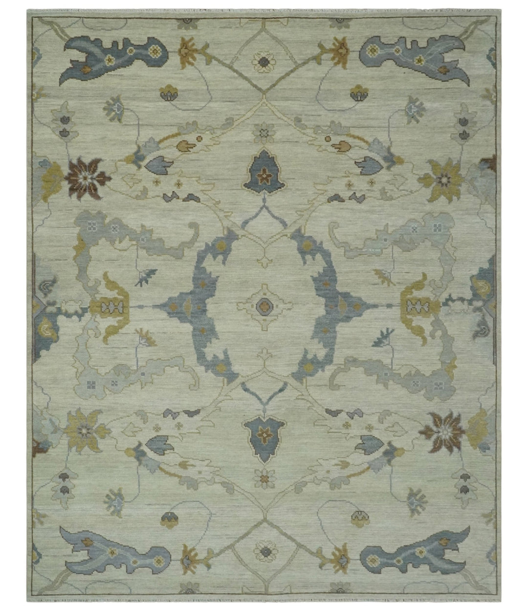 Hand Knotted Beige and Charcoal Oriental Multi Size Oushak Wool Area Rug - The Rug Decor