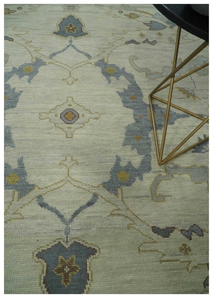 Hand Knotted Beige and Charcoal Oriental Multi Size Oushak Wool Area Rug - The Rug Decor