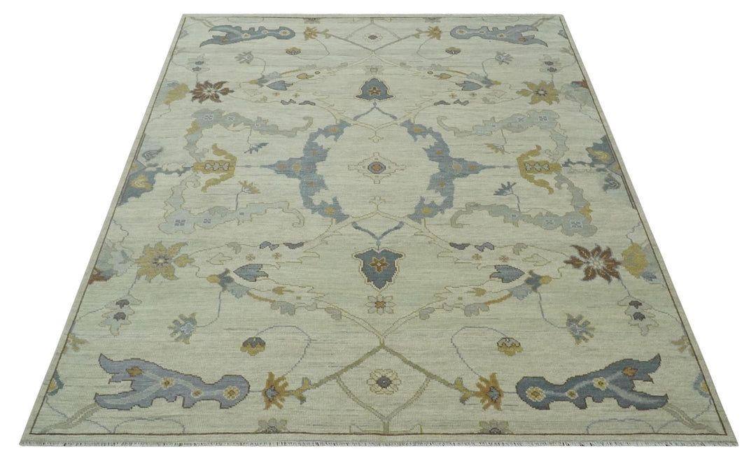 Hand Knotted Beige and Charcoal Oriental Multi Size Oushak Wool Area Rug - The Rug Decor