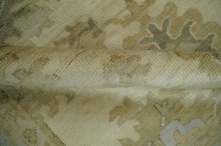 Hand Knotted Beige and Silver Modern Traditional Wool Oushak Area Rug - The Rug Decor