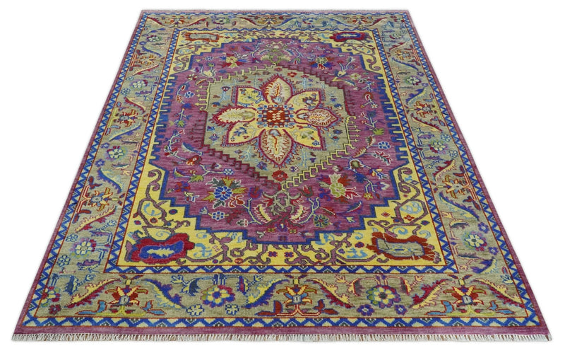 Hand Knotted Beige, Gold and Purple Traditional 9x12 Wool Area Rug - The Rug Decor