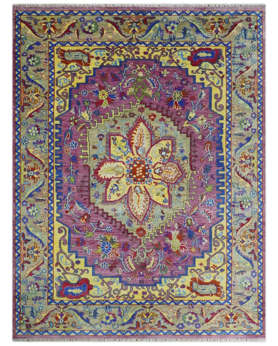 Hand Knotted Beige, Gold and Purple Traditional 9x12 Wool Area Rug - The Rug Decor