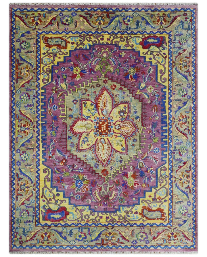 Hand Knotted Beige, Gold and Purple Traditional 9x12 Wool Area Rug - The Rug Decor