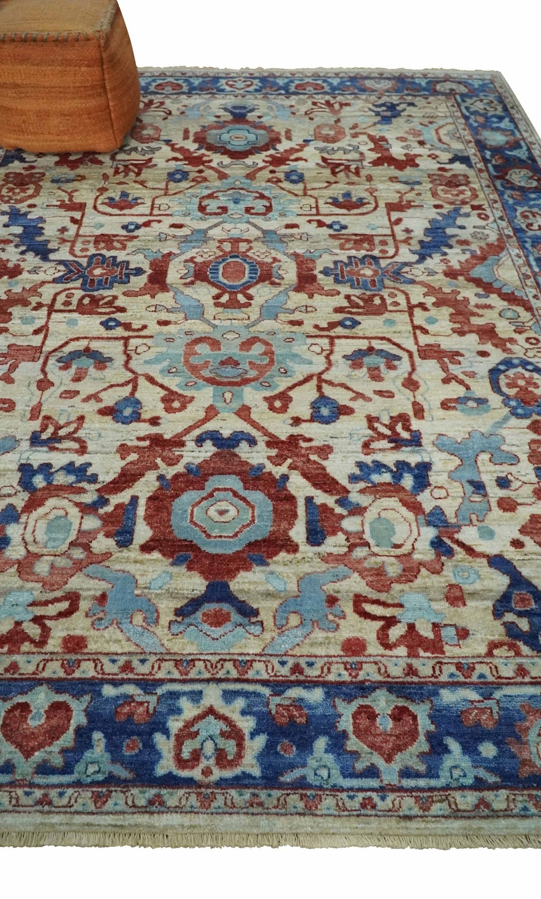 Hand Knotted Blue and Ivory Antique Persian Vintage Texture Wool Rug, 5x8, 6x9, 8x10 and 9x12 Living Room Rug | TRD2555 - The Rug Decor