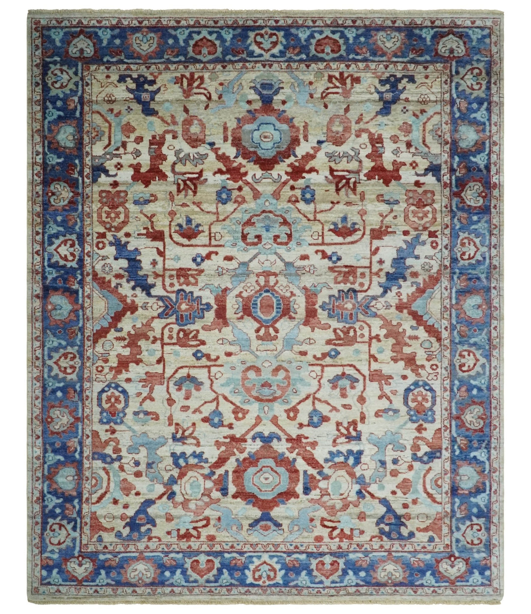 Hand Knotted Blue and Ivory Antique Persian Vintage Texture Wool Rug, 5x8, 6x9, 8x10 and 9x12 Living Room Rug | TRD2555 - The Rug Decor