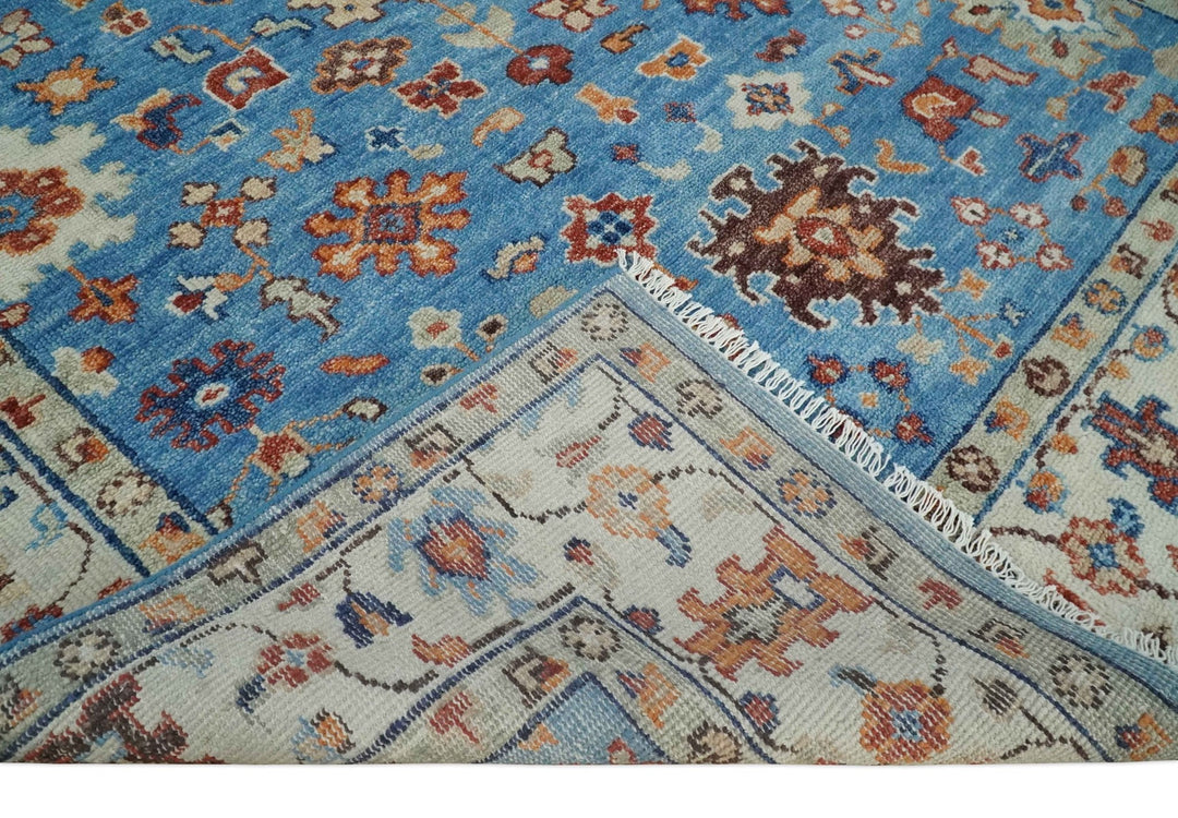 Hand Knotted Blue and Ivory Traditional Persian Turkish Oushak Wool Rug, 6x9, 8x10, 9x12, 10x14 and 12x15 | TRD2741 - The Rug Decor
