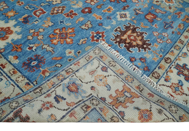 Hand Knotted Blue and Ivory Traditional Persian Turkish Oushak Wool Rug, 6x9, 8x10, 9x12, 10x14 and 12x15 | TRD2741 - The Rug Decor