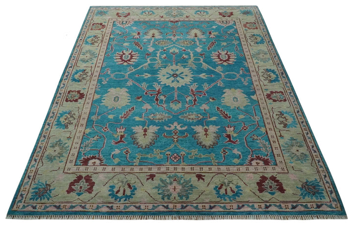 Hand Knotted Blue, Ivory and Maroon Oriental Oushak Multi Size Traditional Wool Area Rug - The Rug Decor