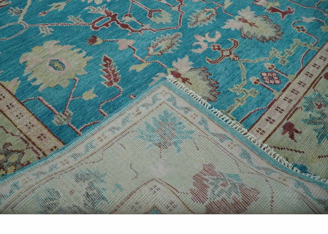 Hand Knotted Blue, Ivory and Maroon Oriental Oushak Multi Size Traditional Wool Area Rug - The Rug Decor