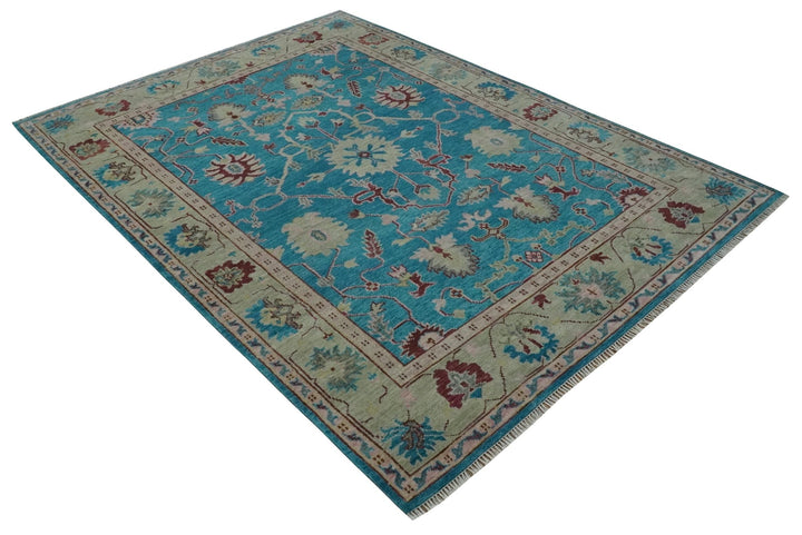 Hand Knotted Blue, Ivory and Maroon Oriental Oushak Multi Size Traditional Wool Area Rug - The Rug Decor