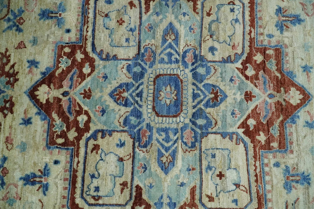 Hand Knotted Blue, Ivory and Rust Antique Persian Heriz Serapi Wool Rug, 5x8, 6x9, 8x10 and 9x12 Living Room Rug | TRD2559 - The Rug Decor