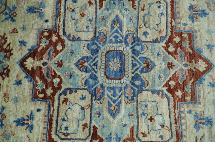 Hand Knotted Blue, Ivory and Rust Antique Persian Heriz Serapi Wool Rug, 5x8, 6x9, 8x10 and 9x12 Living Room Rug | TRD2559 - The Rug Decor