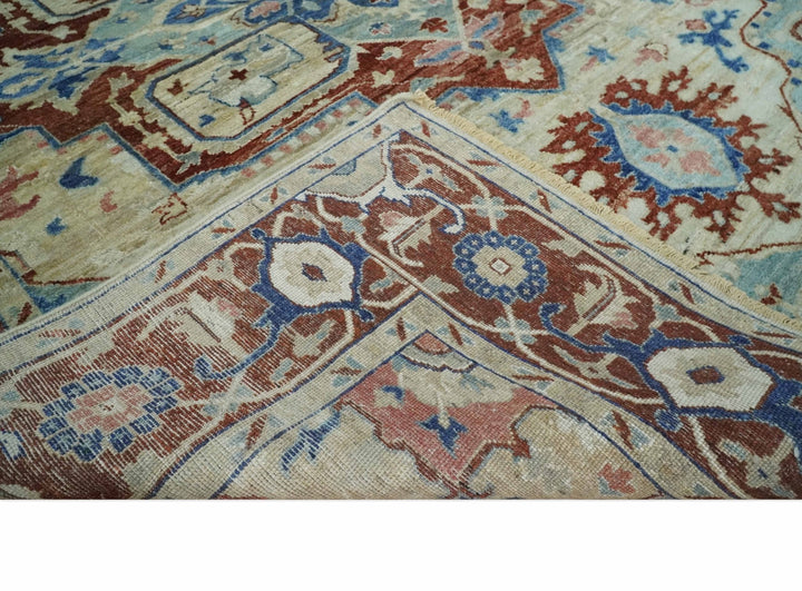 Hand Knotted Blue, Ivory and Rust Antique Persian Heriz Serapi Wool Rug, 5x8, 6x9, 8x10 and 9x12 Living Room Rug | TRD2559 - The Rug Decor