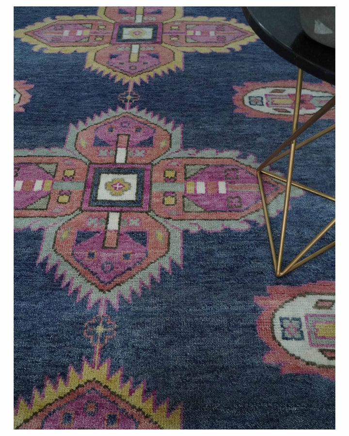 Hand Knotted Blue, Silver and Pink Traditional Heriz Serapi Wool Rug, Living Room and Bedroom Rug - The Rug Decor