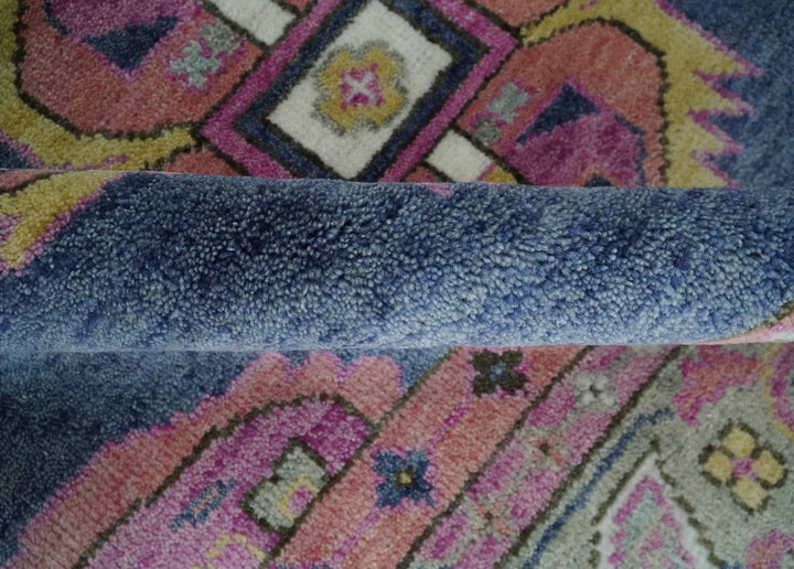 Hand Knotted Blue, Silver and Pink Traditional Heriz Serapi Wool Rug, Living Room and Bedroom Rug - The Rug Decor
