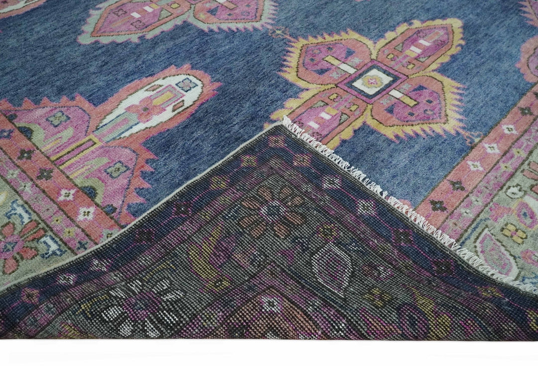 Hand Knotted Blue, Silver and Pink Traditional Heriz Serapi Wool Rug, Living Room and Bedroom Rug - The Rug Decor