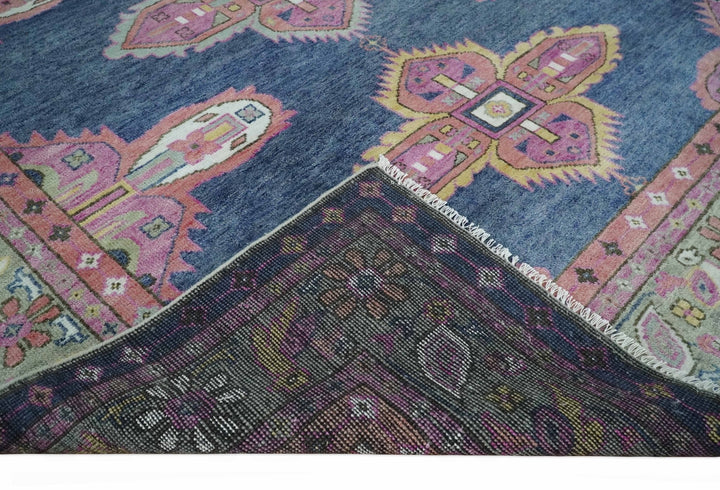 Hand Knotted Blue, Silver and Pink Traditional Heriz Serapi Wool Rug, Living Room and Bedroom Rug - The Rug Decor