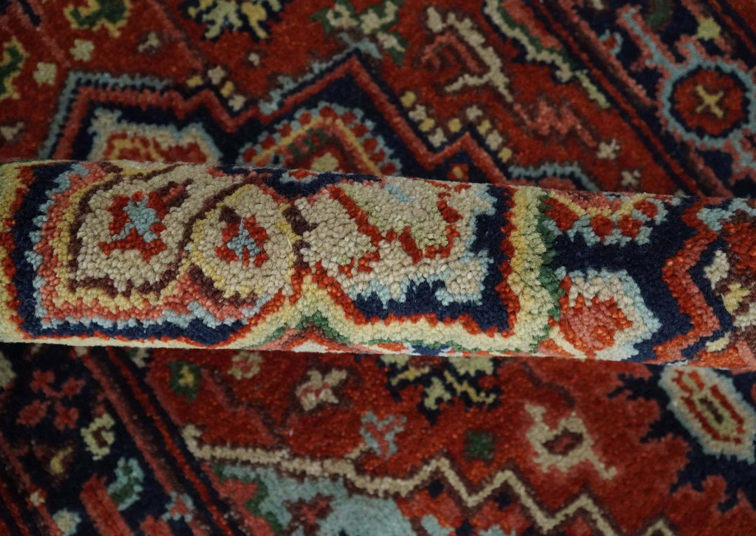 Hand knotted Brown, Aqua and Blue Traditional Heriz Serapi wool area rug - The Rug Decor