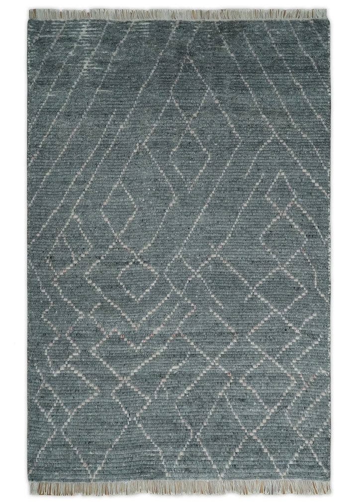 Hand Knotted Charcoal and Ivory Moroccan Trellis Rug Made with Blended Wool 5x8, 8x10 and 9x12 | UL48 - The Rug Decor