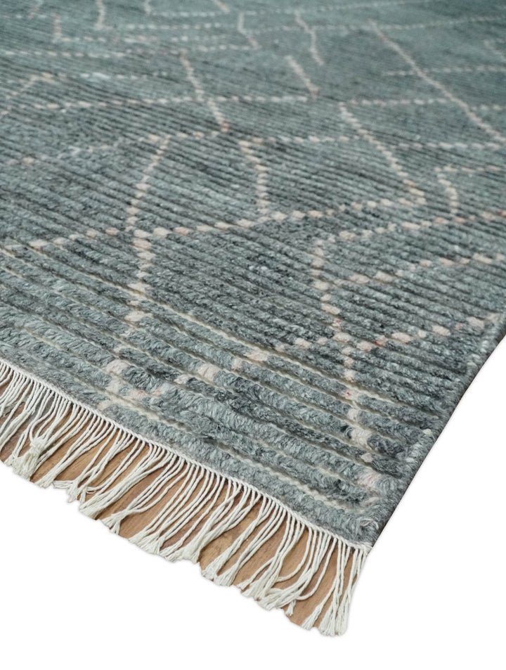 Hand Knotted Charcoal and Ivory Moroccan Trellis Rug Made with Blended Wool 5x8, 8x10 and 9x12 | UL48 - The Rug Decor