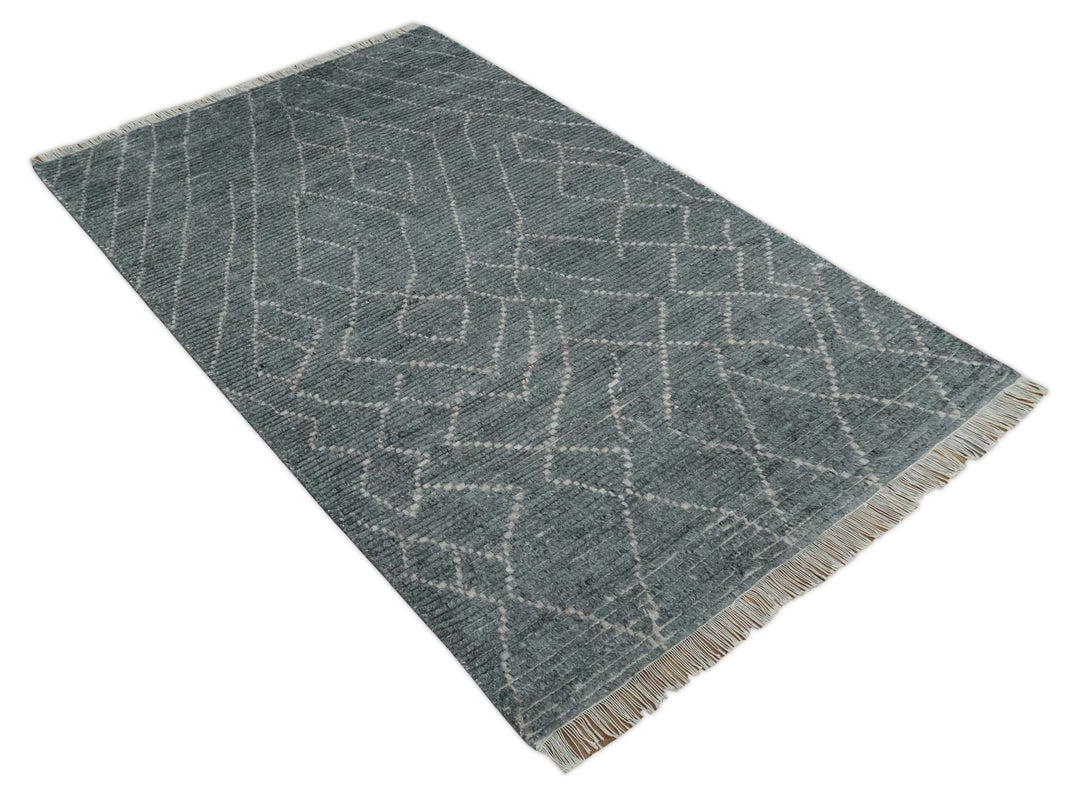 Hand Knotted Charcoal and Ivory Moroccan Trellis Rug Made with Blended Wool 5x8, 8x10 and 9x12 | UL48 - The Rug Decor