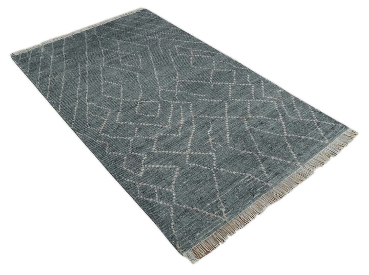 Hand Knotted Charcoal and Ivory Moroccan Trellis Rug Made with Blended Wool 5x8, 8x10 and 9x12 | UL48 - The Rug Decor
