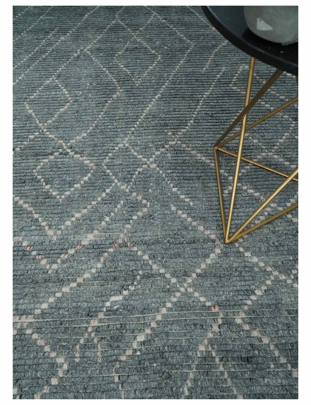 Hand Knotted Charcoal and Ivory Moroccan Trellis Rug Made with Blended Wool 5x8, 8x10 and 9x12 | UL48 - The Rug Decor