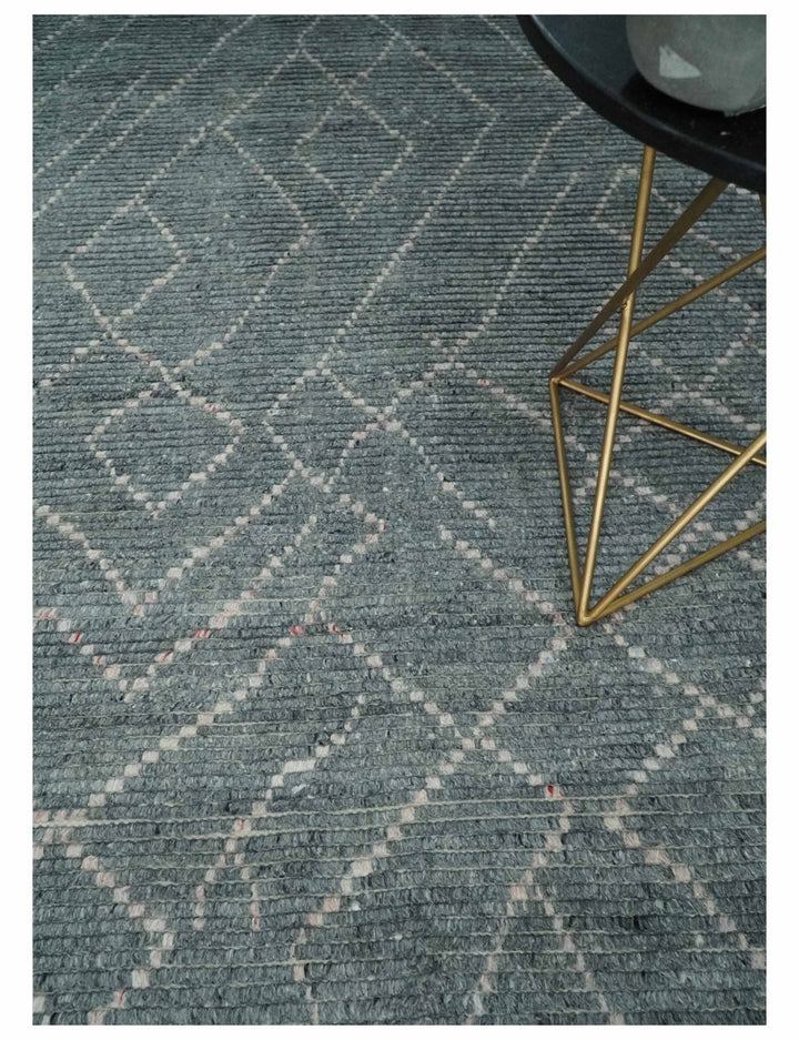 Hand Knotted Charcoal and Ivory Moroccan Trellis Rug Made with Blended Wool 5x8, 8x10 and 9x12 | UL48 - The Rug Decor