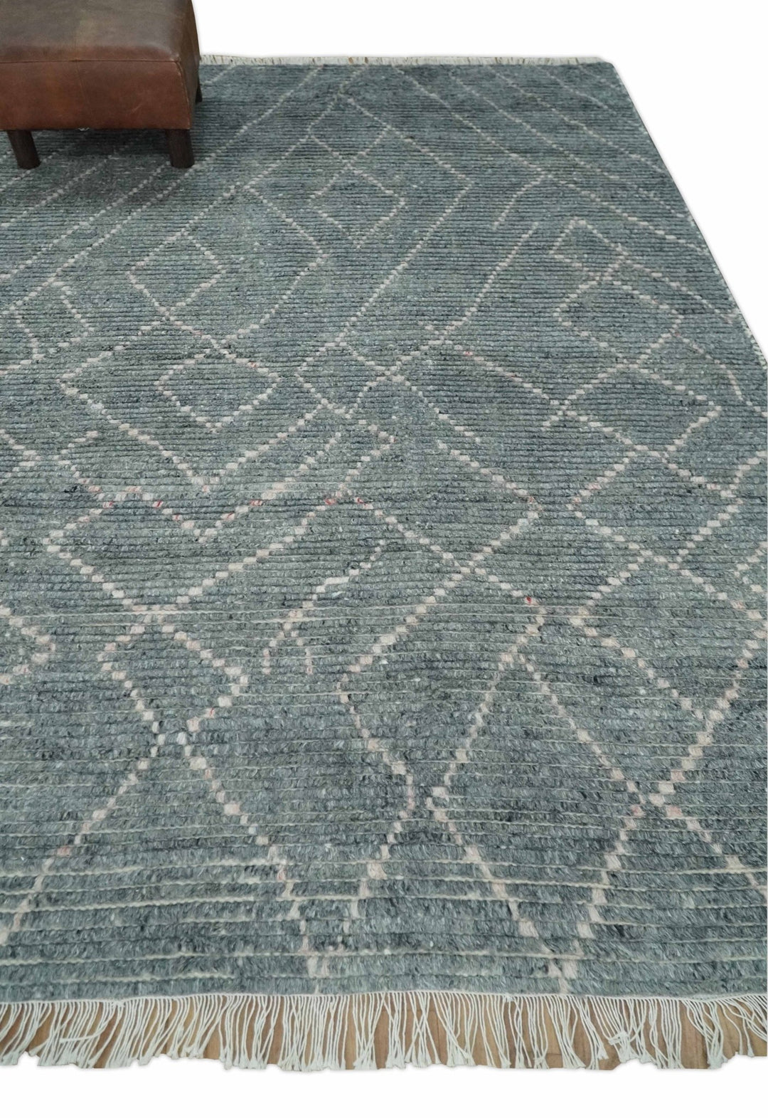 Hand Knotted Charcoal and Ivory Moroccan Trellis Rug Made with Blended Wool 5x8, 8x10 and 9x12 | UL48 - The Rug Decor